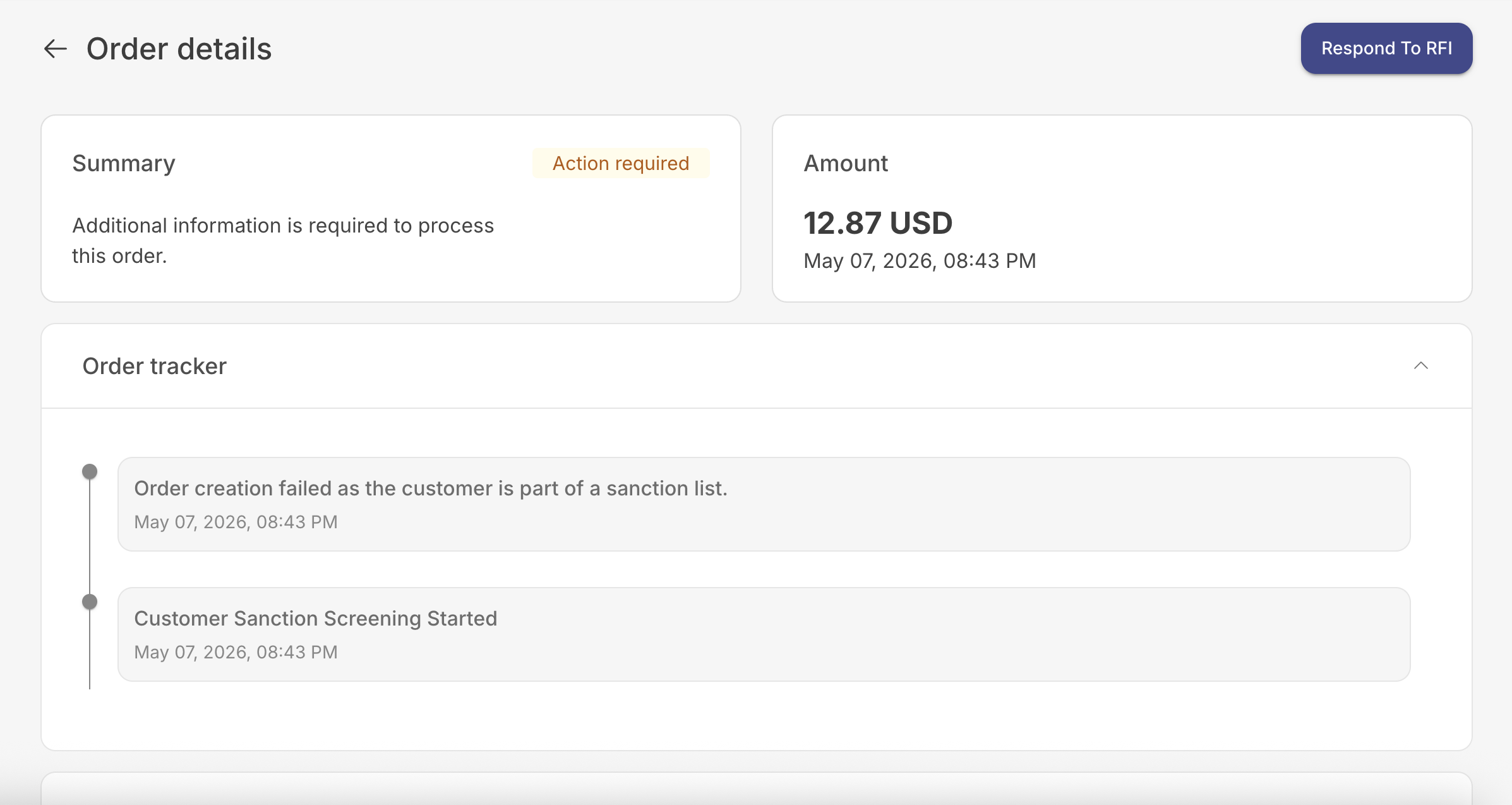 RFI Modal preview