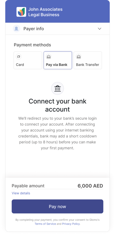 Select Pay via Bank